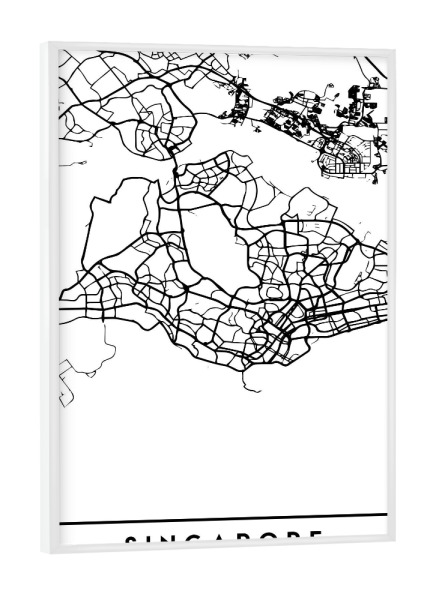 Poster mit weißem Rahmen "SINGAPORE BLACK CITY MAP" artboxONE - Städte,Reise,Schwarzweiß,Städte / Singapur,Kartografie