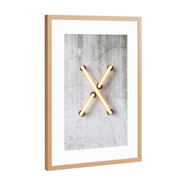 Poster mit Rahmen Kupfer "Neon Alphabet On - X" artboxONE - Buchstaben / X