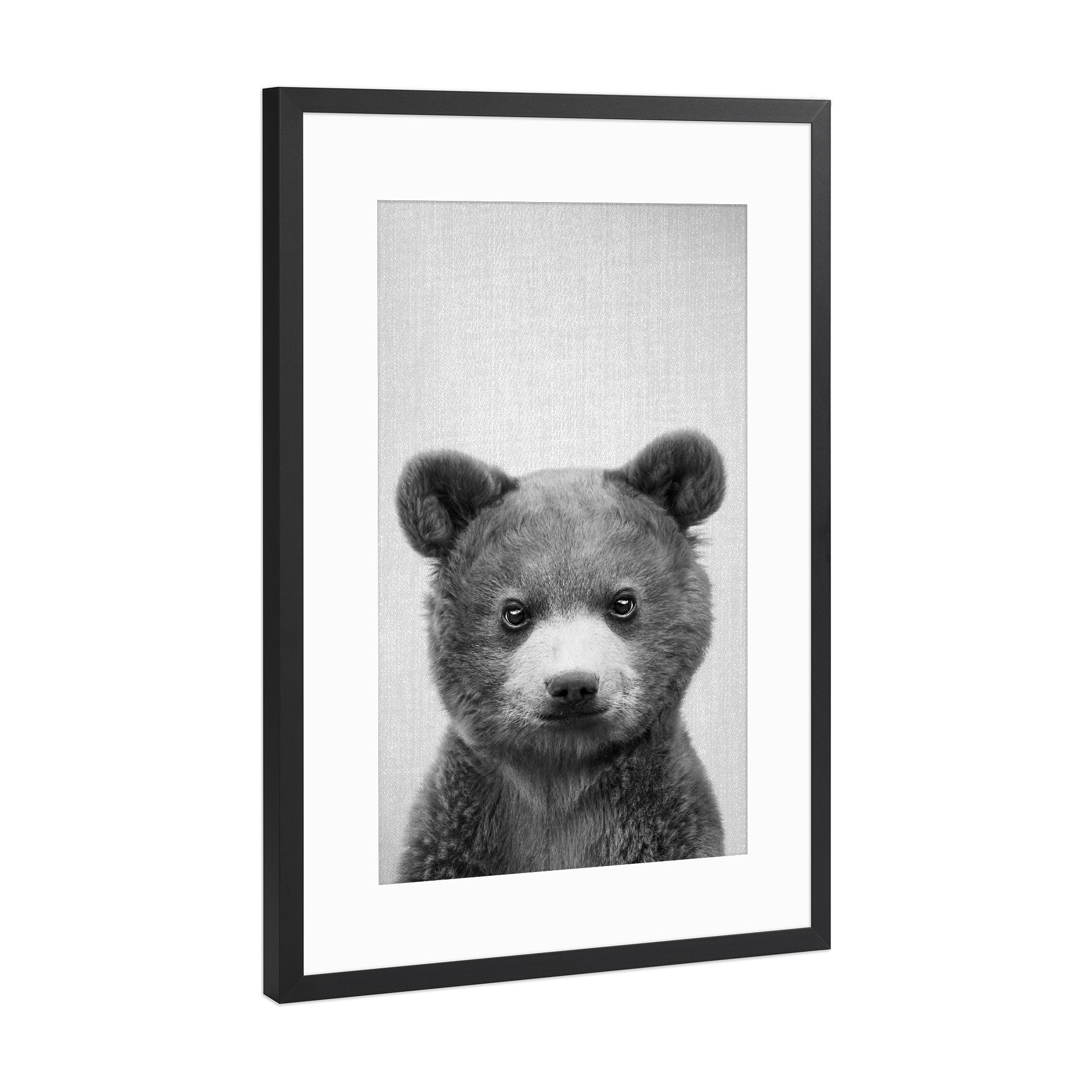 Poster mit Rahmen Schwarz (Metallic) "Baby Bear - Black & White" artboxONE - Tiere,Schwarzweiß - Animal,Bear,Grizzly
