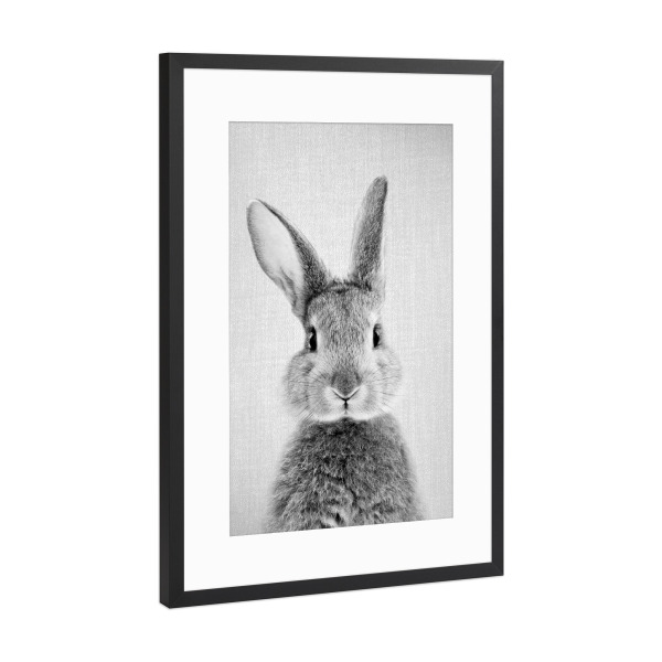 Poster mit Rahmen Schwarz (Metallic) "Rabbit - Black & white" artboxONE - Tiere,Schwarzweiß - Rabbit,Bunny,Animal