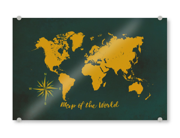 Acrylglasbild "World map yellow dark green" artboxONE - Reise,Kartografie