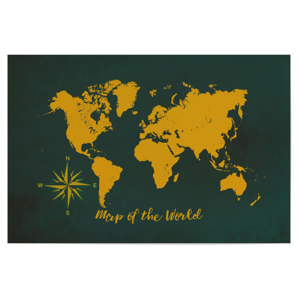 Poster 30x20 cm "World map yellow dark green" artboxONE - Reise,Kartografie