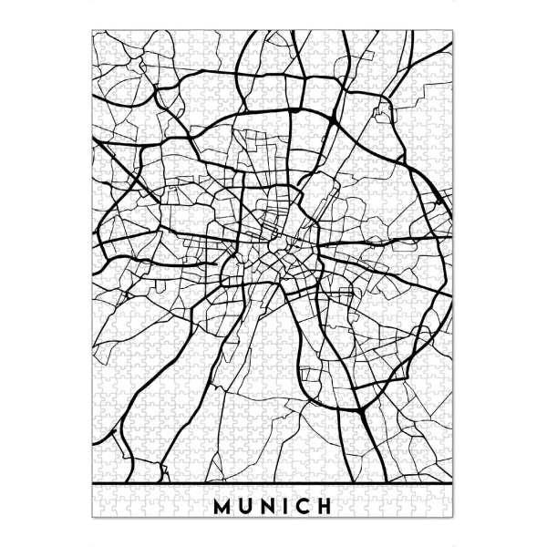 Puzzle Ravensburger "MUNICH GERMANY BLACK CITY MAP" artboxONE - Städte,Städte / München,Schwarzweiß,Kartografie