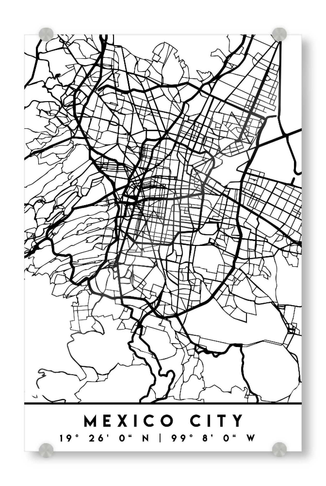 Acrylglasbild "MEXICO CITY MEXICO BLACK CITY MAP" artboxONE - Städte,Schwarzweiß,Städte / Weitere,Kartografie - Mexico,Mexico city,Map,Coordinates