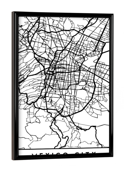 Poster mit schwarzem Rahmen "MEXICO CITY MEXICO BLACK CITY MAP" artboxONE - Städte,Schwarzweiß,Städte / Weitere,Kartografie