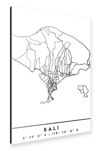 Alu-Dibond "BALI INDONESIA BLACK CITY MAP" 30x20 cm artboxONE