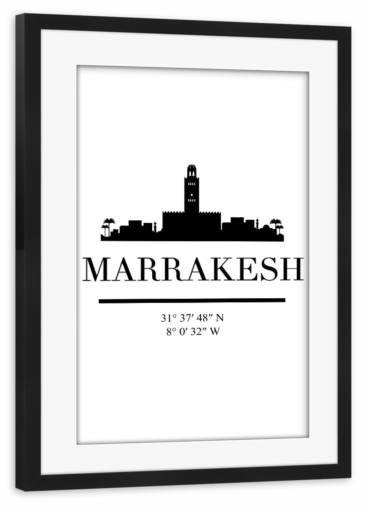 Poster mit Rahmen schwarz "MARRAKESH MOROCCO BLACK SKYLINE" artboxONE - Städte,Schwarzweiß,Städte / Weitere