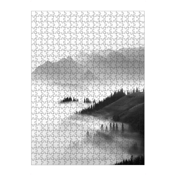 artboxONE Puzzle "Morning Sun BW" artboxONE - Natur,Reise,Schwarzweiß - Mountains,Black and white,Forest,Sun,Sun rays,Sunset - Bild mountains