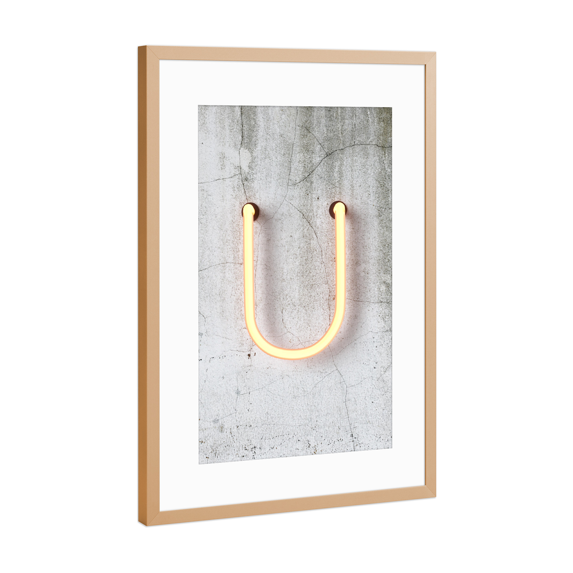 Poster mit Rahmen Kupfer "Neon Alphabet On - U" artboxONE - Buchstaben / U - Buchstabenset-neon1,Buchstabe-u,U,Abc,Buchstabe,Neon sign,Neon art