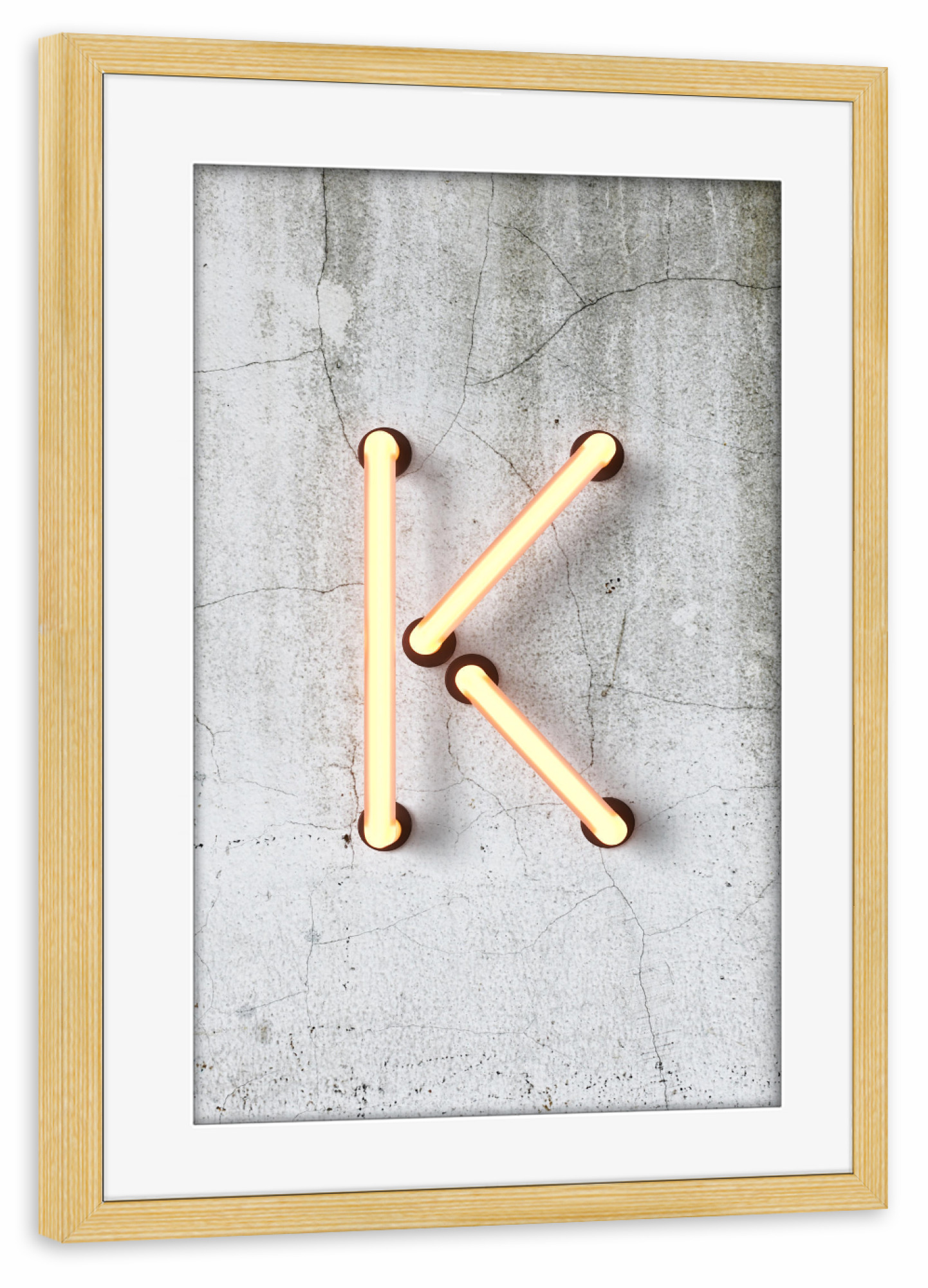 Poster mit Rahmen kiefer "Neon Alphabet On - K" artboxONE - Buchstaben / K - Buchstabenset-neon1,Buchstabe-k,K,Alphabet,Neon sign,Neon alphabet