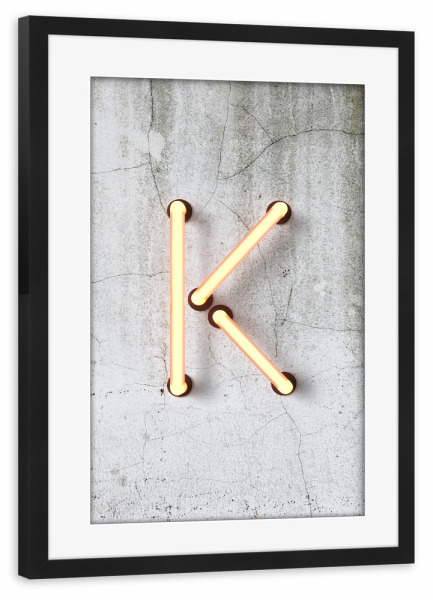Poster mit Rahmen schwarz "Neon Alphabet On - K" artboxONE - Buchstaben / K - Buchstabenset-neon1,Buchstabe-k,K,Alphabet,Neon sign,Neon alphabet