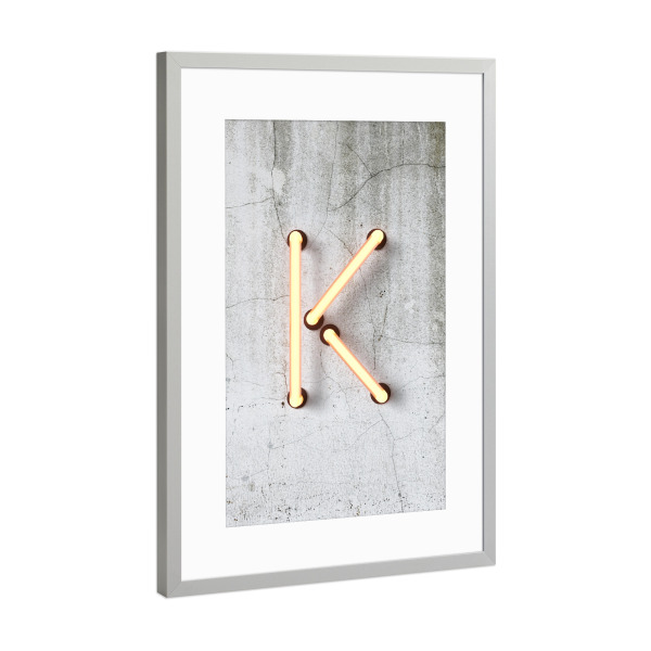 Poster mit Rahmen Silber "Neon Alphabet On - K" artboxONE - Buchstaben / K - Buchstabenset-neon1,Buchstabe-k,K,Alphabet,Neon sign,Neon alphabet