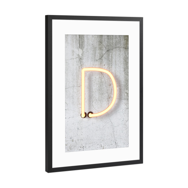 Poster mit Rahmen Schwarz (Metallic) "Neon Alphabet On - D" artboxONE - Buchstaben / D