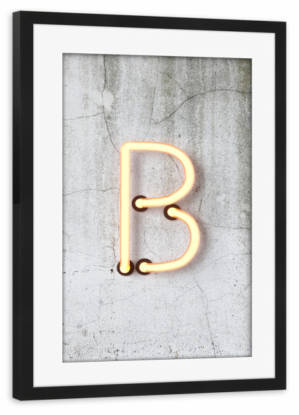 Poster mit Rahmen schwarz "Neon Alphabet On - B" artboxONE - Buchstaben / B - Neon,Neon-kunst,Neon art,Neon sign,Buchstabe-b,B,Buchstabenset-neon1