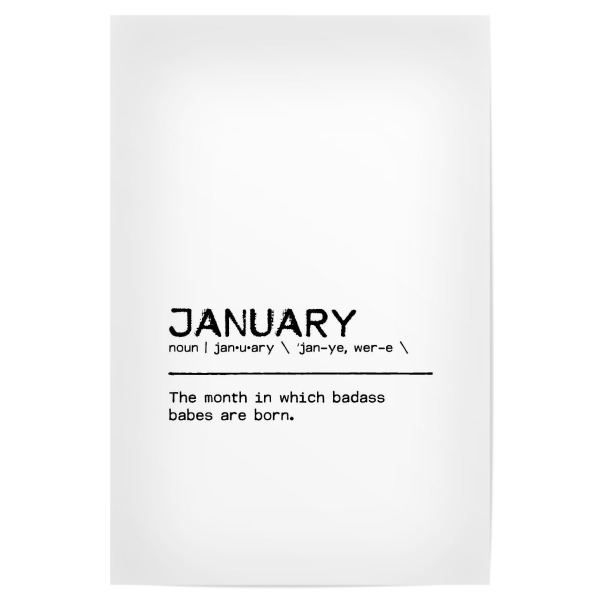 Poster 30x20 cm "January Quote Badass Babe" artboxONE - Typografie,Schwarzweiß,Lustig - January,Birthday quote,Quote,Birthday