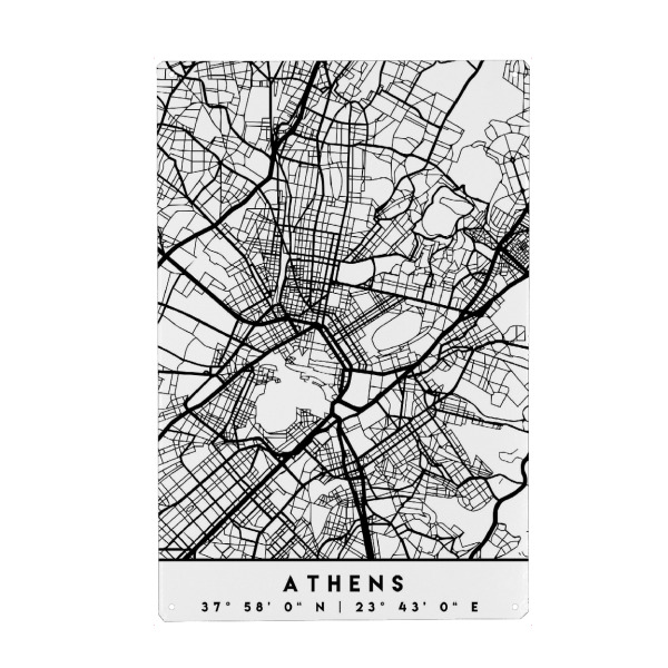 Metall Poster "ATHENS GREECE BLACK CITY MAP" artboxONE - Schwarzweiß,Städte / Weitere,Kartografie - Athens,Greece,Athen,Map,Coordinates - Blechschild