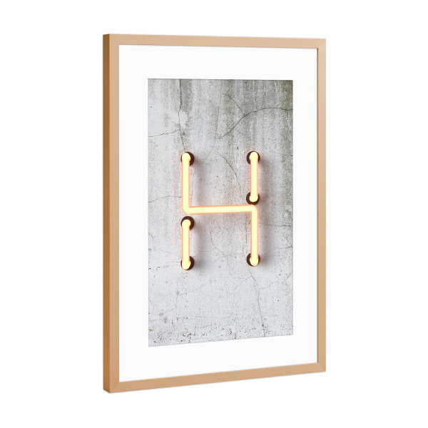 Poster mit Rahmen Kupfer "Neon Alphabet On - H" artboxONE - Buchstaben / H - Buchstabenset-neon1,Buchstabe-h,Neon sign,Neon buchtabe,Neon art,Alphabet