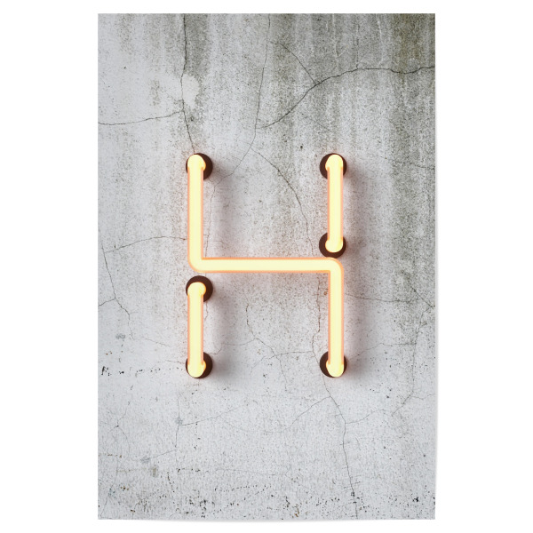 Poster 30x20 cm "Neon Alphabet On - H" artboxONE - Buchstaben / H - Buchstabenset-neon1,Buchstabe-h,Neon sign,Neon buchtabe,Neon art,Alphabet