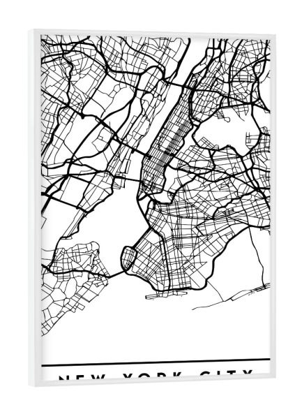 Poster mit weißem Rahmen "NEW YORK CITY BLACK CITY MAP" artboxONE - Städte,Städte / New York,Schwarzweiß,Kartografie
