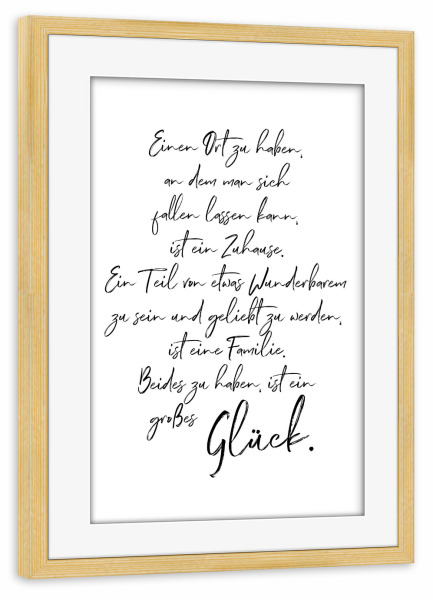 Poster mit Rahmen kiefer "Großes Glück" artboxONE - Typografie,Liebe - Familie,Liebe,Glück,Zuhause,Typo,Typografie,Handlettering,Handschrift