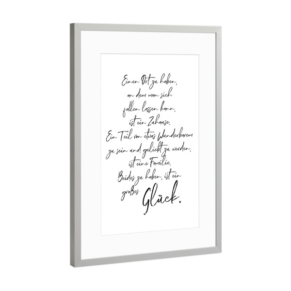 Poster mit Rahmen Silber "Großes Glück" artboxONE - Typografie,Liebe - Familie,Liebe,Glück,Zuhause,Typo,Typografie,Handlettering,Handschrift