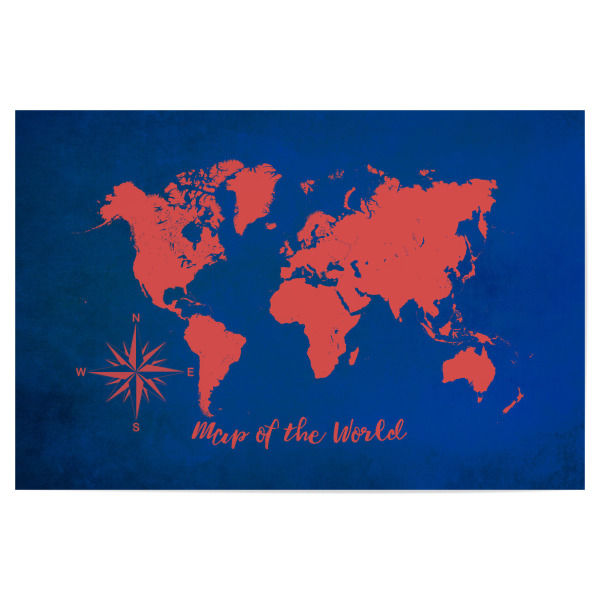 Poster "World map red blue" artboxONE - Reise,Kartografie