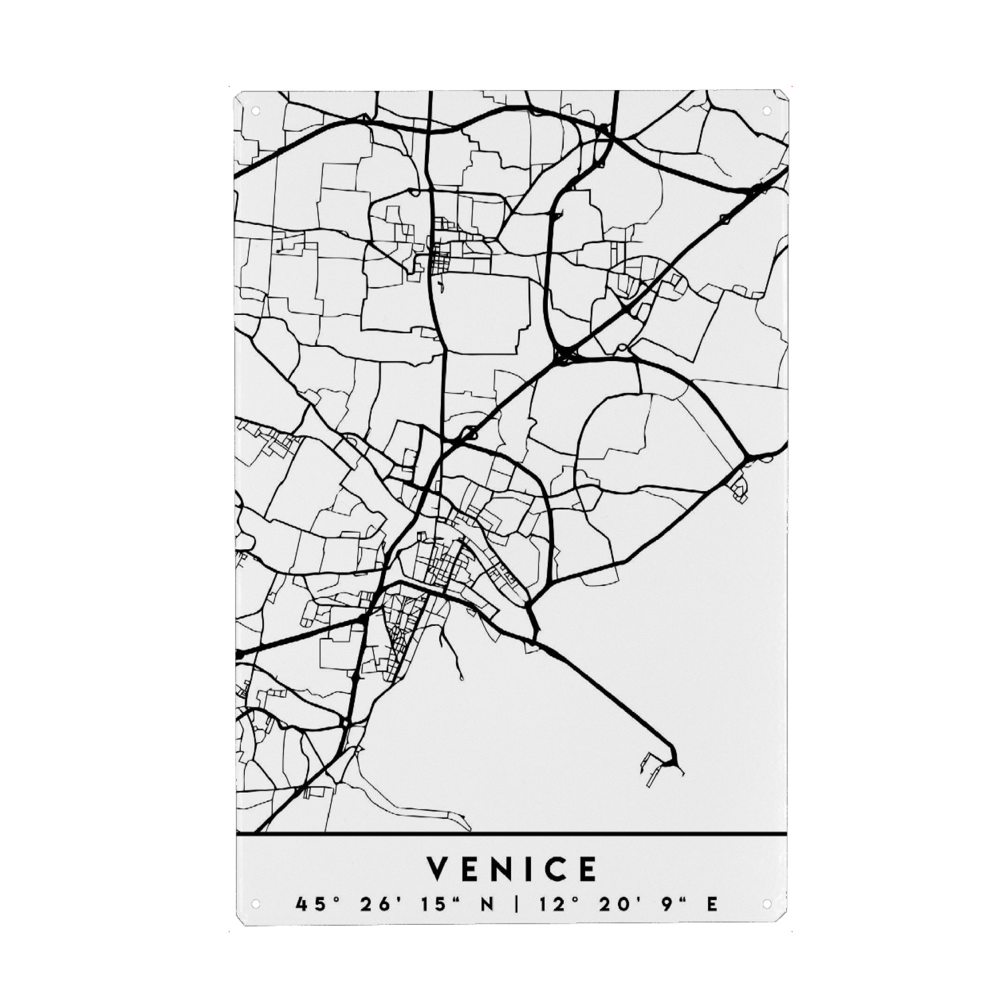 Metall Poster "VENICE ITALY BLACK CITY MAP" artboxONE - Städte,Schwarzweiß,Städte / Venedig,Kartografie - Venice,Italy,Map,Coordinates - Blechschild