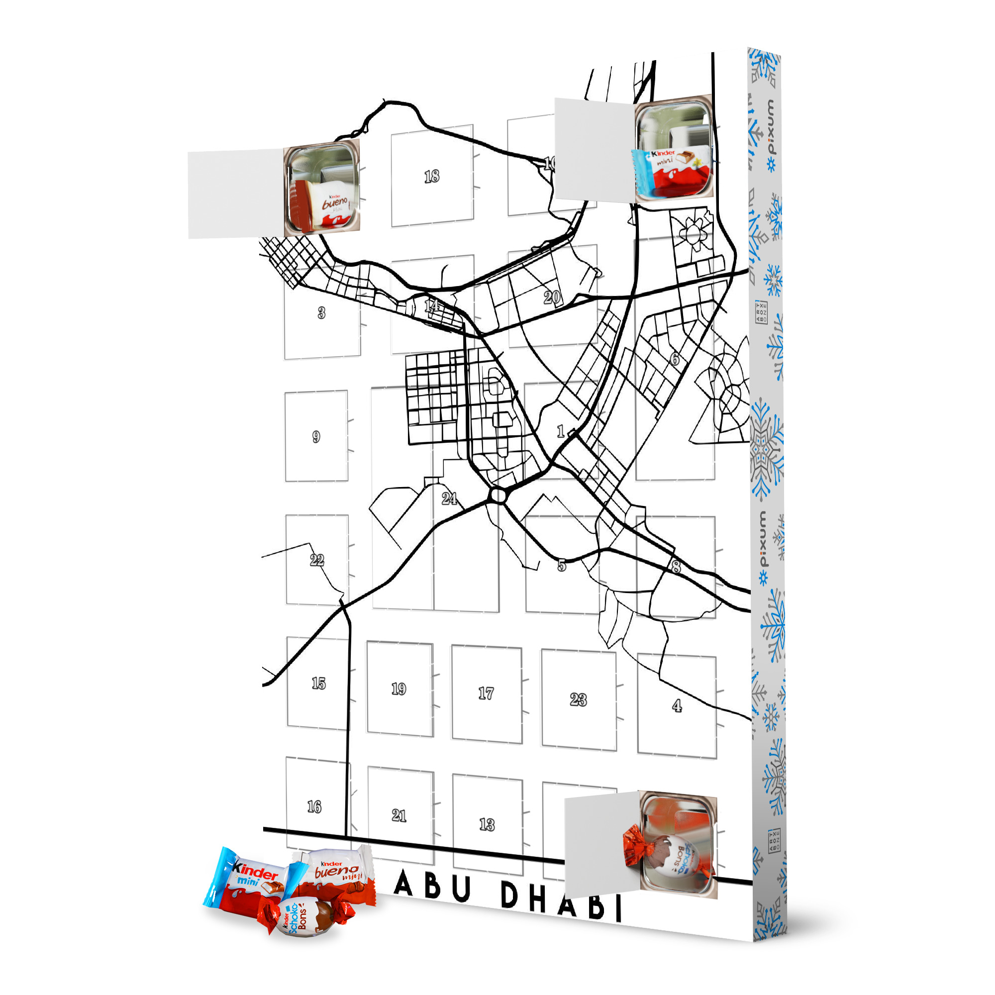 Adventskalender XXL mit Produkten von Kinder ABU DHABI UAE BLACK CITY MAP artboxONE Adventskalender Städte