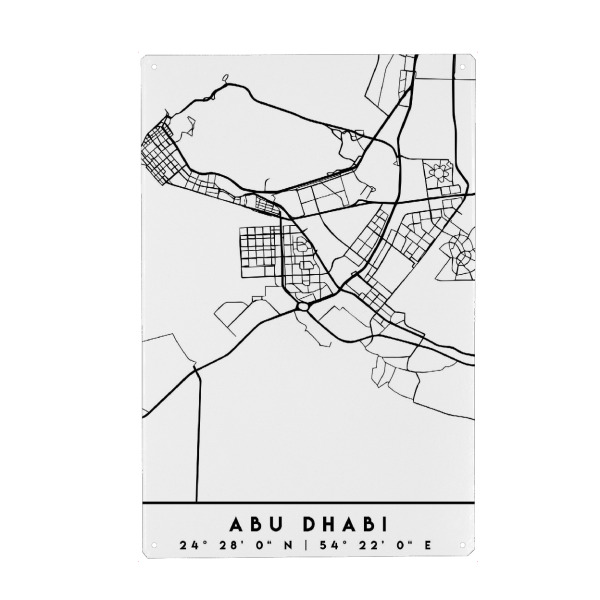 Metall Poster "ABU DHABI UAE BLACK CITY MAP" artboxONE - Städte,Schwarzweiß,Städte / Weitere,Kartografie