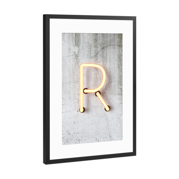 Poster mit Rahmen Schwarz (Metallic) "Neon Alphabet On - R" artboxONE - Buchstaben / R - Buchstabenset-neon1,Buchstabe-r,R,Abc,Neon sign,Neon art