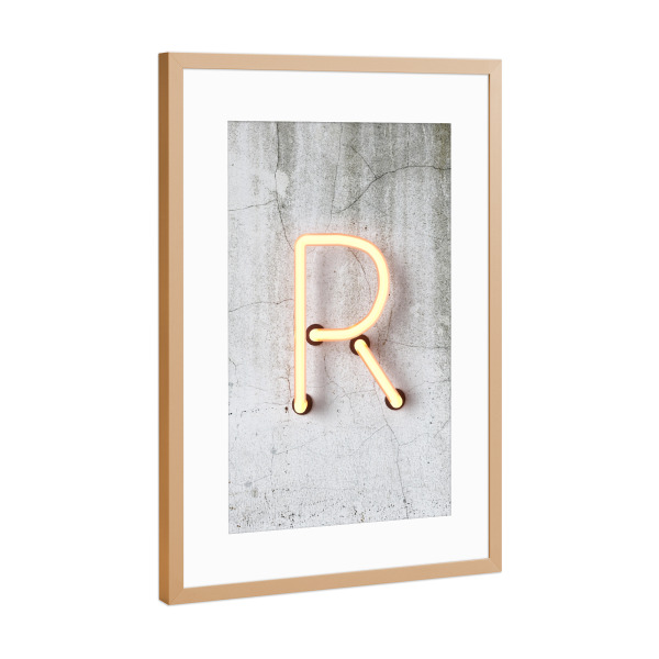 Poster mit Rahmen Kupfer "Neon Alphabet On - R" artboxONE - Buchstaben / R - Buchstabenset-neon1,Buchstabe-r,R,Abc,Neon sign,Neon art