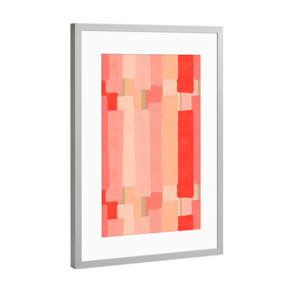 Poster mit Rahmen Silber "Like In Coral" artboxONE - Abstrakt - Living coral,Pantone 2019,Brush strokes