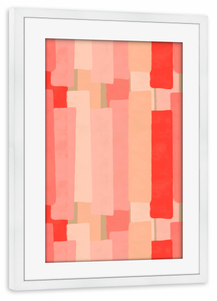 Poster mit Rahmen weiß "Like In Coral" artboxONE - Abstrakt - Living coral,Pantone 2019,Brush strokes