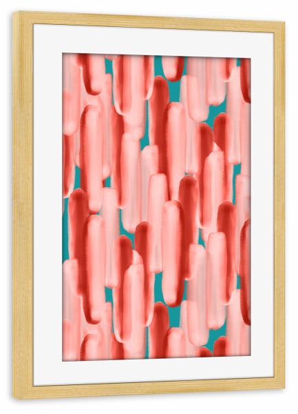 Poster mit Rahmen kiefer "Live In Coral" artboxONE - Abstrakt - Brush strokes