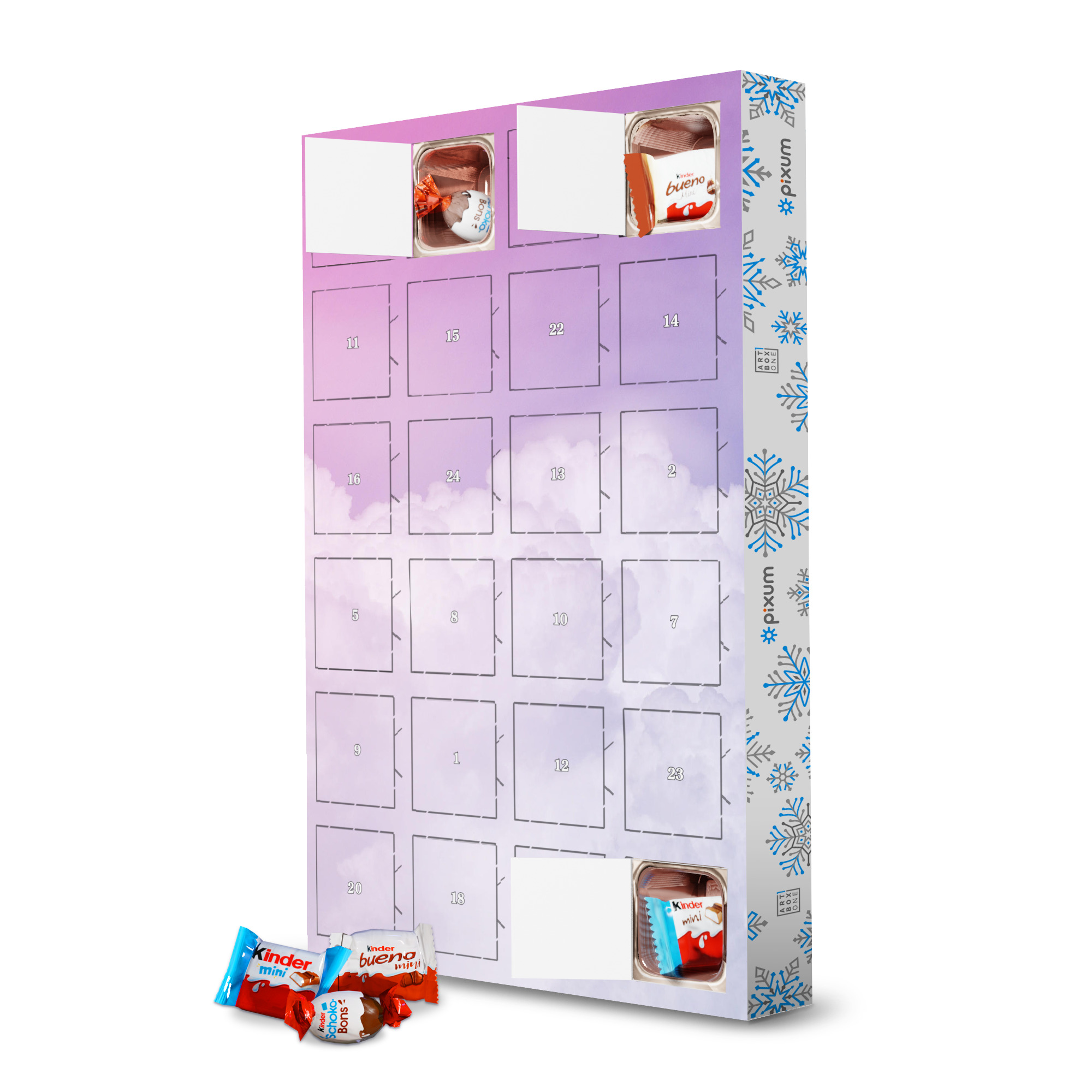 Adventskalender mit Produkten von Kinder Happy Pastel Clouds - Lila Pink artboxONE Adventskalender Abstrakt