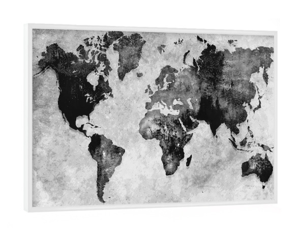 Poster mit weißem Rahmen "World map black and white" artboxONE - Reise,Schwarzweiß,Kartografie