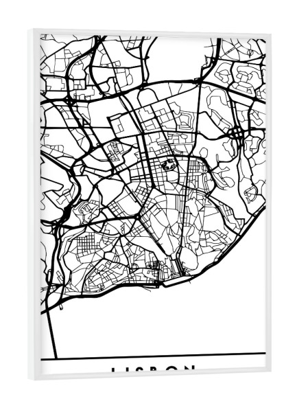 Poster mit weißem Rahmen "LISBON PORTUGAL BLACK CITY MAP" artboxONE - Städte,Schwarzweiß,Städte / Weitere,Kartografie