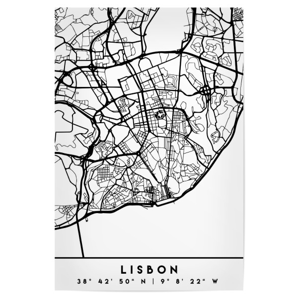 Poster 30x20 cm "LISBON PORTUGAL BLACK CITY MAP" artboxONE - Städte,Schwarzweiß,Städte / Weitere,Kartografie - Lisbon,Lisboa,Portugal,Map,Coordinates