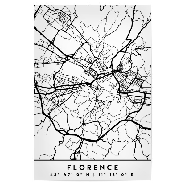 Poster "FLORENCE ITALY BLACK CITY MAP" artboxONE - Städte,Schwarzweiß,Städte / Weitere,Kartografie - Florence,Florenz,Italy,Map,Coordinates