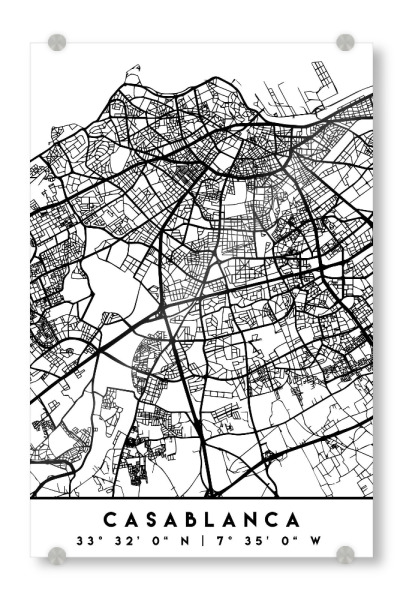 Acrylglasbild "CASABLANCA MOROCCO BLACK CITY MAP" artboxONE - Städte,Schwarzweiß,Städte / Weitere,Kartografie