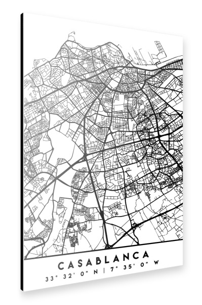 Alu-Dibond "CASABLANCA MOROCCO BLACK CITY MAP" 30x20 cm artboxONE