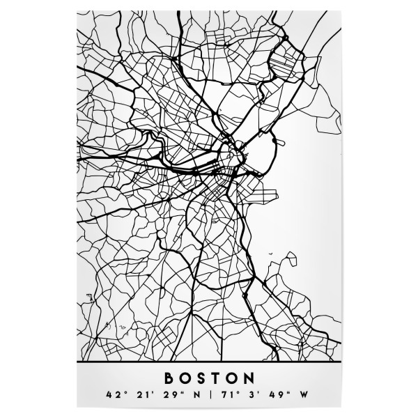 Poster 30x20 cm "BOSTON MASSACHUSETTS CITY MAP ART" artboxONE - Städte,Schwarzweiß,Städte / Boston,Kartografie - Boston,Massachusetts,Map,Coordinates