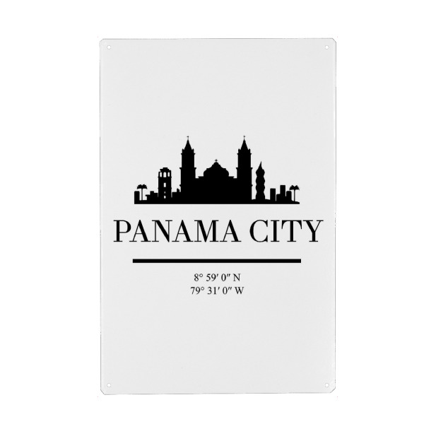 Metall Poster "PANAMA CITY BLACK SKYLINE ART" artboxONE - Städte,Schwarzweiß,Städte / Weitere