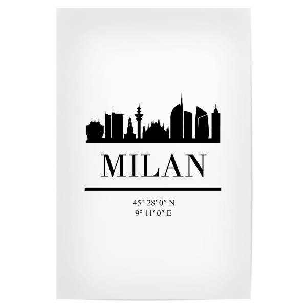 Poster "MILAN ITALY BLACK SKYLINE ART" artboxONE - Städte,Schwarzweiß,Städte / Mailand - Milan,Mailand,Milano,Italy,Skyline,Coordinates