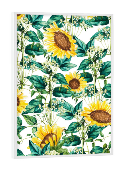 Poster mit weißem Rahmen "Sunflower Valley" artboxONE - Floral - Pattern,Sunflower,Floral,Leaves,Blossom,Bloom,Garden