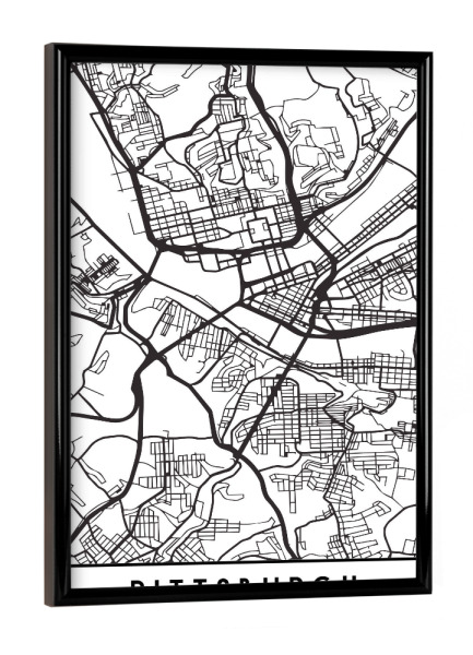 Poster mit schwarzem Rahmen "PITTSBURGH PENNSYLVANIA CITY MAP" artboxONE - Städte,Reise,Schwarzweiß,Städte / Weitere,Kartografie