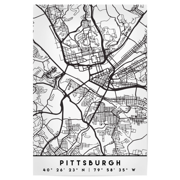 Poster "PITTSBURGH PENNSYLVANIA CITY MAP" artboxONE - Städte,Reise,Schwarzweiß,Städte / Weitere,Kartografie