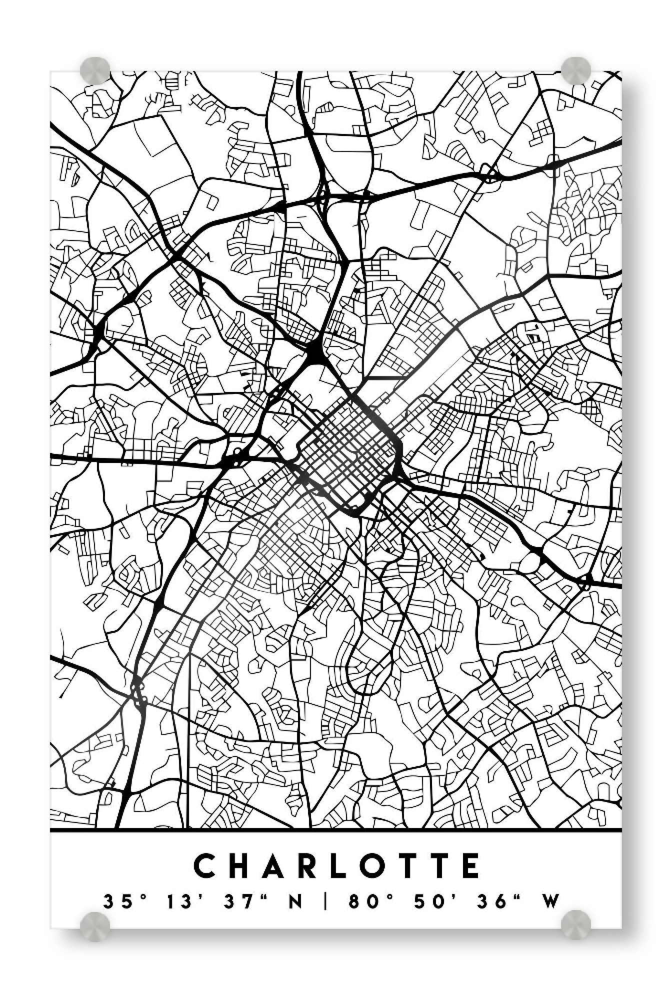 Acrylglasbild "CHARLOTTE NORTH CAROLINA CITY" artboxONE - Städte,Schwarzweiß,Städte / Weitere,Kartografie