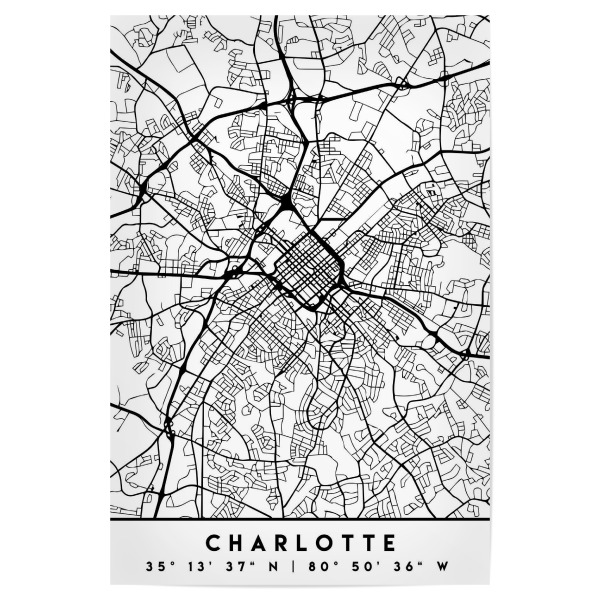 Poster 30x20 cm "CHARLOTTE NORTH CAROLINA CITY" artboxONE - Städte,Schwarzweiß,Städte / Weitere,Kartografie