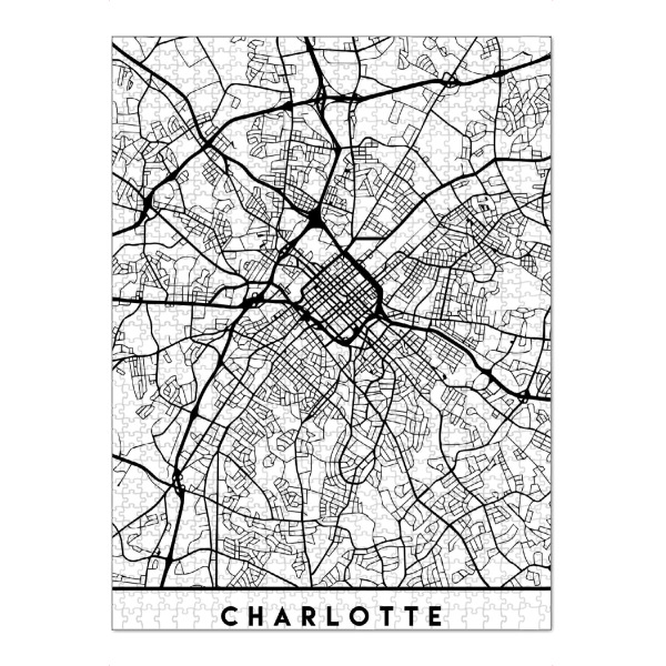 Puzzle Ravensburger "CHARLOTTE NORTH CAROLINA CITY" artboxONE - Städte,Schwarzweiß,Städte / Weitere,Kartografie